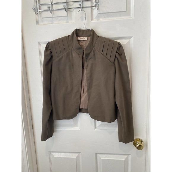Women’s brown jacket short vintage 80s pleated‎ large USA art deco 40s vibes - Picture 1 of 5